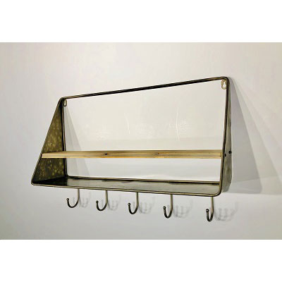 Mid Century Home Vanity Shelf with Hooks 